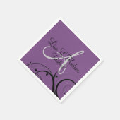 パープルグレーモノグラムブラックスワール50誕生日 スタンダードカクテルナプキン (角)