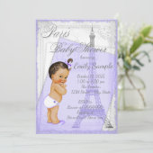 パープルグレーヴィンテージパリベビーシャワー 招待状 (スタンド正面)