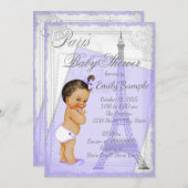 パープルグレーヴィンテージパリベビーシャワー 招待状 (正面/裏面)