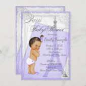 パープルグレーヴィンテージパリベビーシャワー 招待状 (正面/裏面)