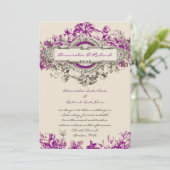 パープルグレーヴィンテージフローラ結婚式招待状 招待状 (スタンド正面)