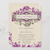 パープルグレーヴィンテージフローラ結婚式招待状 招待状 (正面/裏面)