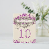 パープルグレーヴィンテージ結婚フローラのテーブル番号 ポストカード (スタンド正面)