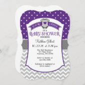 パープルグレー水玉模様シェブロンベビーシャワー招待状 招待状 (正面/裏面)