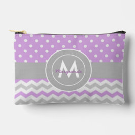 パープルグレー水玉模様シェブロン アクセサリーポーチ