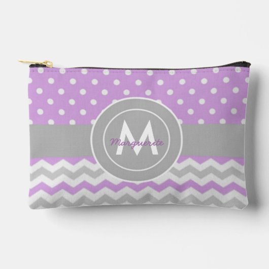 パープルグレー水玉模様シェブロン アクセサリーポーチ (正面)