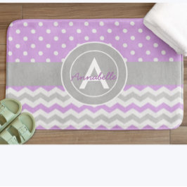 パープルグレー水玉模様シェブロン バスマット