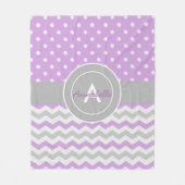 パープルグレー水玉模様シェブロン フリースブランケット (正面)