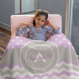 パープルグレー水玉模様シェブロン フリースブランケット