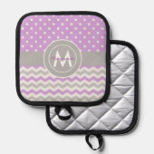 パープルグレー水玉模様シェブロン 鍋敷き (正面/裏面)