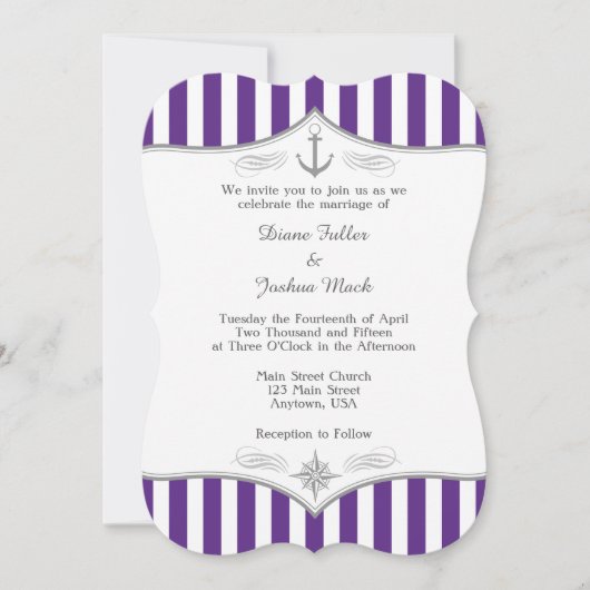 パープルグレー航海ウェディング招待状 招待状 (正面)