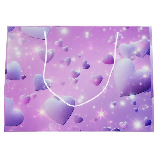 パープルグロウハートギフトバッグ ラージペーパーバッグ (正面)