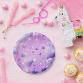 パープルグロウハート ペーパープレート (パーティー)