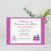 パープルケーキとプレゼント誕生日パーティーの招待 招待状 (スタンド正面)
