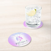 パープルケーキのグリッターが滴る、女の子らしい、華やかでエレガントなパーティー ラウンドペーパーコースター (インサイチュ)