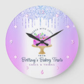 パープルケーキベーカリーグリッタードリップスパストリーシェフシック ラージ壁時計 (正面)