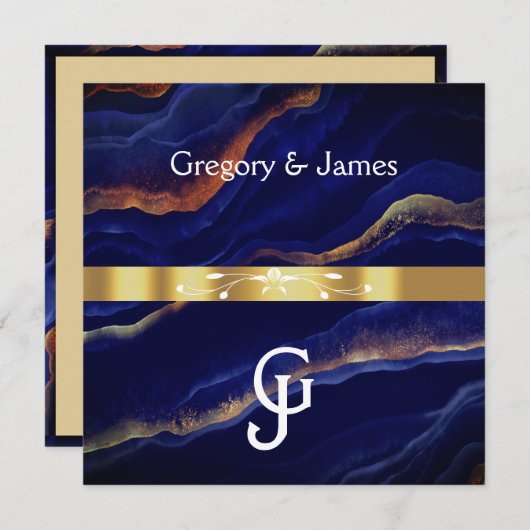 パープルゲードと金ゴールドゲード結婚アゲイト 招待状 (正面/裏面)