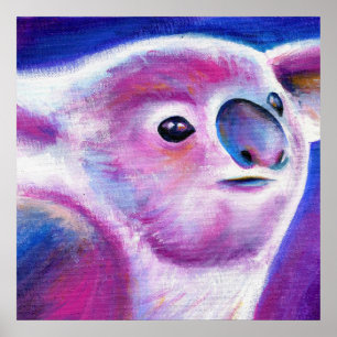 パープルコアラ顔お洒落動物アート ポスター