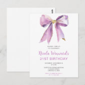 パープルコケッテリボン誕生日パーティー ポストカード (正面/裏面)