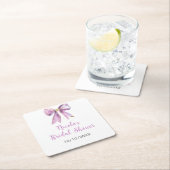 パープルコケッテリボン ブライダルシャワー スクエアペーパーコースター (インサイチュ)