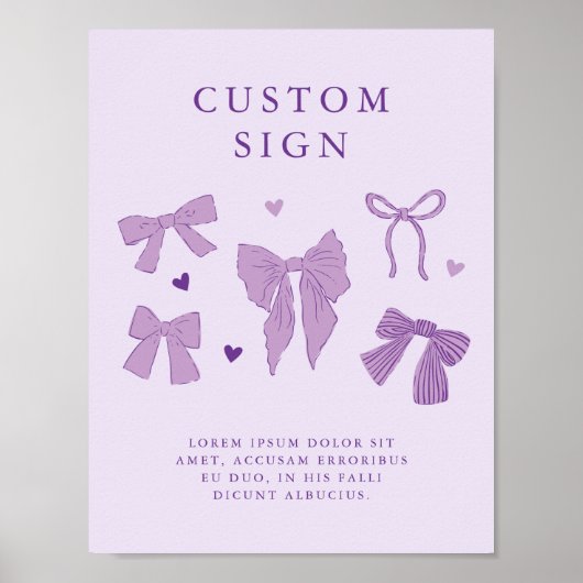 パープルコケットボウバースデーパーティーカスタムサイン ポスター (正面)
