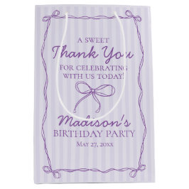 パープルコケットボウパステルストライプの誕生日の恩恵 ミディアムペーパーバッグ