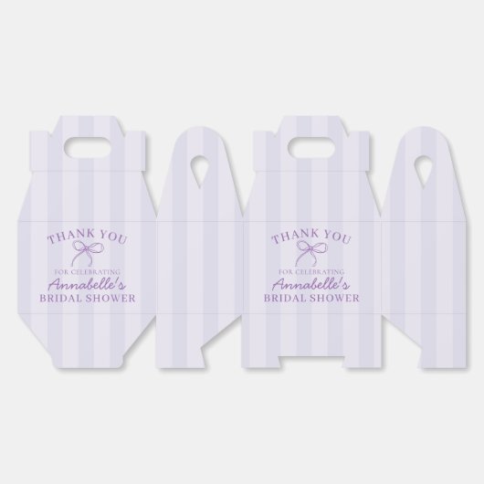 パープルコケットボウパステルブライダルシャワーデザート フェイバーボックス (見開き)