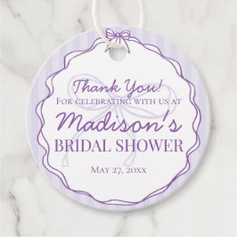 パープルコケットボウパステルラベンダーブライダルシャワー フェイバータグ
