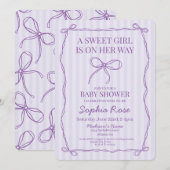 パープルコケットボウパステルラベンダーベビーシャワー 招待状 (正面/裏面)