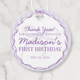 パープルコケットボウパステルラベンダー誕生日 フェイバータグ