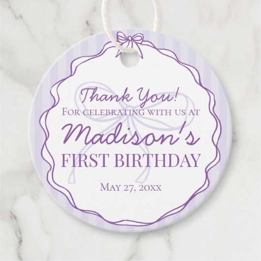 パープルコケットボウパステルラベンダー誕生日 フェイバータグ (正面)