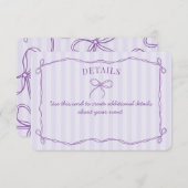 パープルコケットボウパステル詳細招待状インサート エンクロージャーカード (正面/裏面)