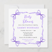 パープルコケットリボンベビーシャワー 招待状 (正面)