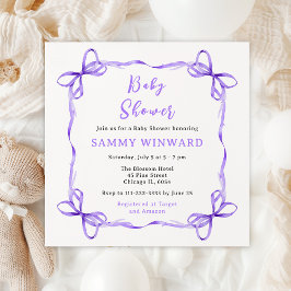 パープルコケットリボンベビーシャワー 招待状