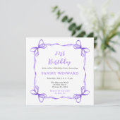 パープルコケットリボン誕生日パーティー 招待状 (スタンド正面)