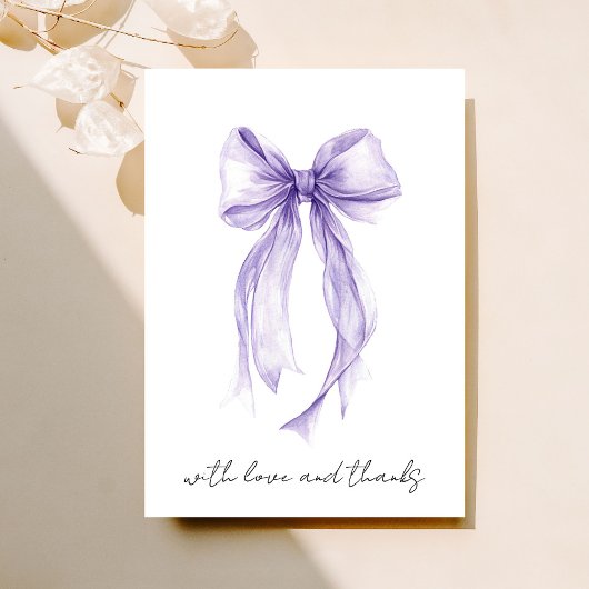 パープルコケットリボン ウォーターカラーブライダルシャワー サンキューカード