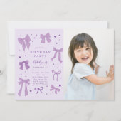パープルコケット弓バースデーパーティーの写真 招待状 (正面)