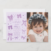 パープルコケット弓ワンダーフル誕生日写真 招待状 (正面)