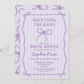 パープルコケット弓結び結びブライダルシャワー 招待状 (正面/裏面)