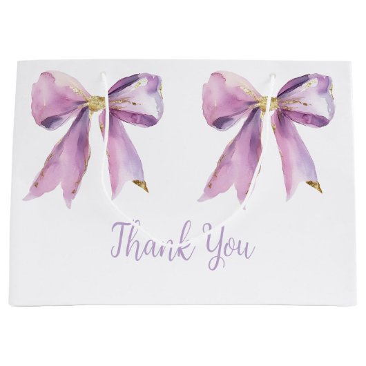 パープルコケット弓赤ちゃんシャワー ラージペーパーバッグ (正面)