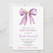 パープルコケット弓赤ちゃんシャワー 招待状 (正面)