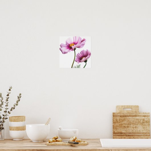 パープルコスモス花アートプリントポスター ポスター (キッチン)
