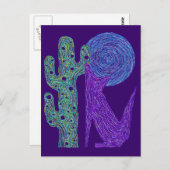 パープルコヨーテオオカミ カラフルな Southwestern デザイン ポストカード (正面/裏面)