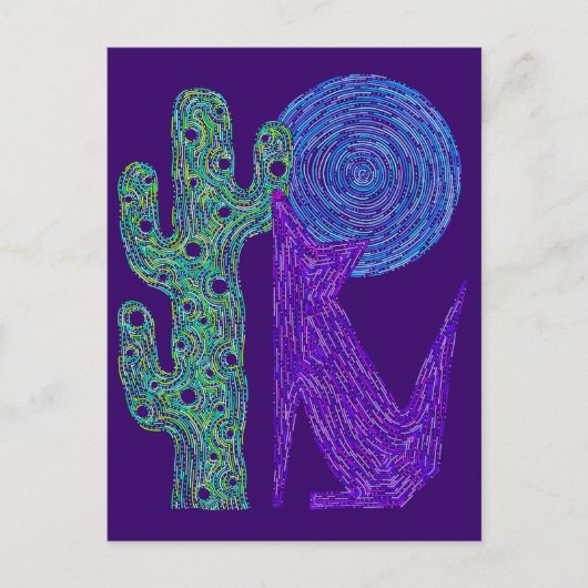 パープルコヨーテオオカミ カラフルな Southwestern デザイン ポストカード (正面)
