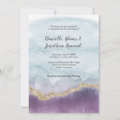 パープルコンテンポラリーターコイズ金ゴールドマーブル結婚ズ 招待状 (正面)