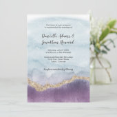 パープルコンテンポラリーターコイズ金ゴールドマーブル結婚ズ 招待状 (スタンド正面)