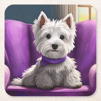 パープルコースターにポーズ スクエアペーパーコースター