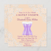パープルコーセット&ホワイトレースランジェリーブライダルシャワー 招待状 (正面/裏面)