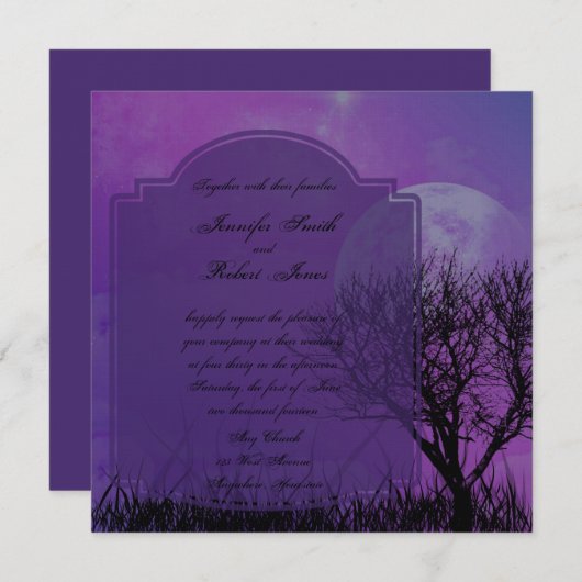 パープルゴエレガントシックポッシュ結婚式招待状 招待状 (正面/裏面)