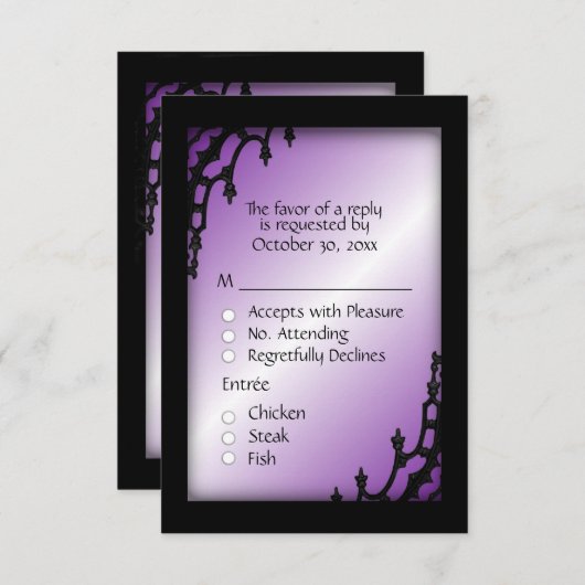 パープルゴシックの出欠返信カード(メニュー選択付き) 出欠カード (正面/裏面)